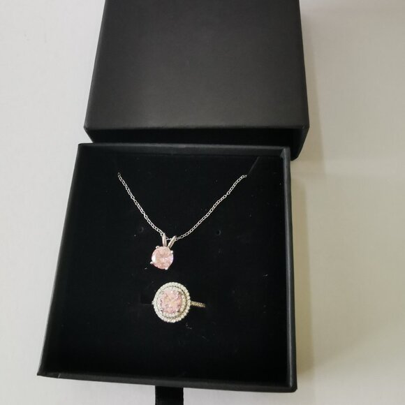 Pink Crystal Ring and Necklace Set - 925- size 7 1/4. - Picture 7 of 13